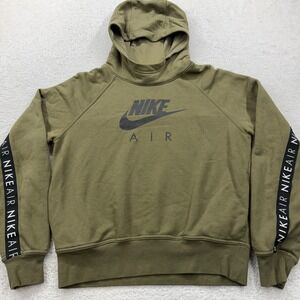 Nike Air Women's Olive Green Fleece Hoodie Long Sleeve Athleisure Size M Comfort